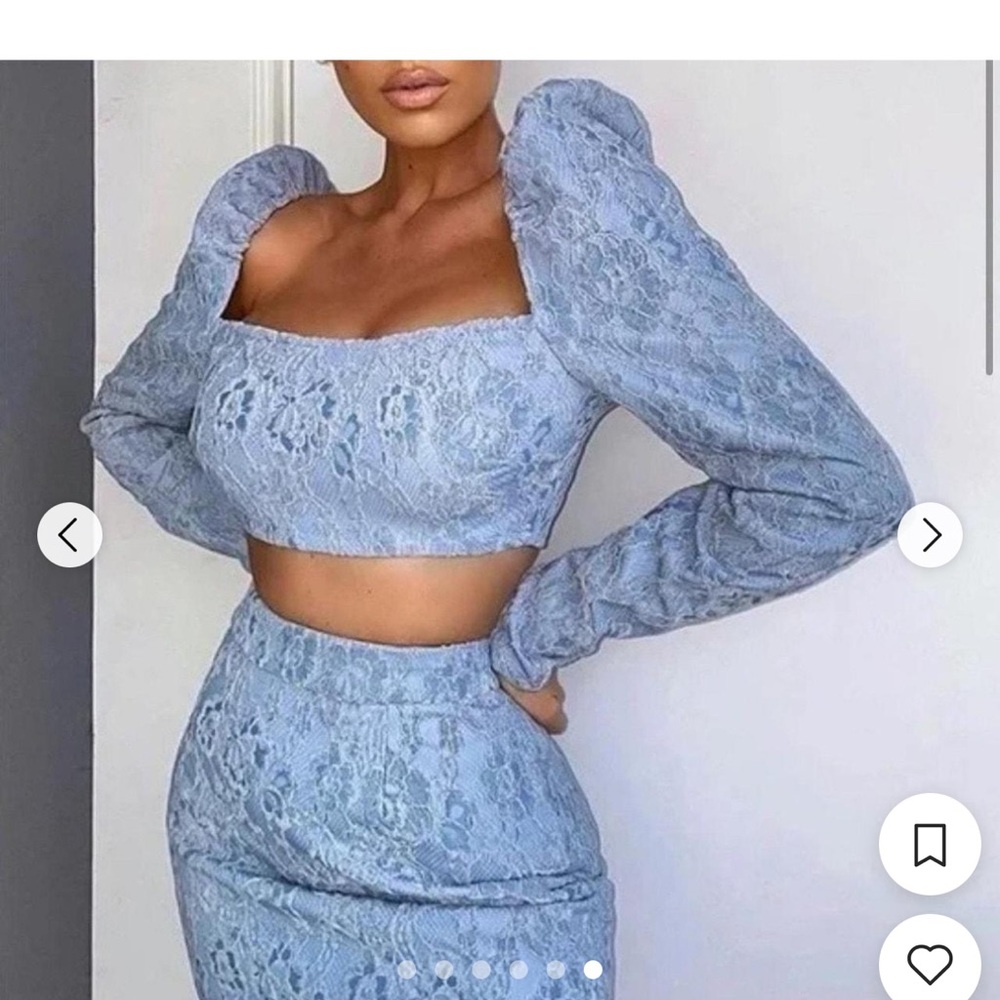 Naked Wardrobe Blue Lace Crop Top